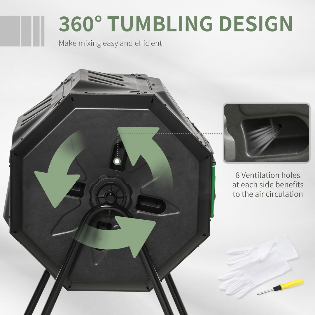 160L Tumbling Compost Bin Outdoor Dual Chamber 360Â° Rotating Composter w/ Sliding Doors & Solid Steel Frame