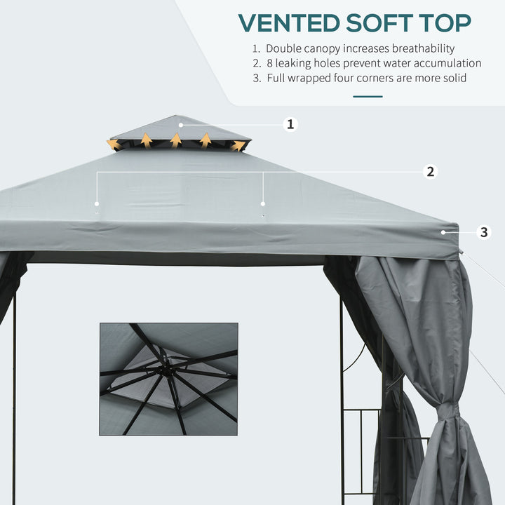 Waterproof 3 x 3 m Garden Metal Gazebo Marquee Patio Wedding Party Tent Canopy Shelter with Pavilion Sidewalls (Dark Grey)