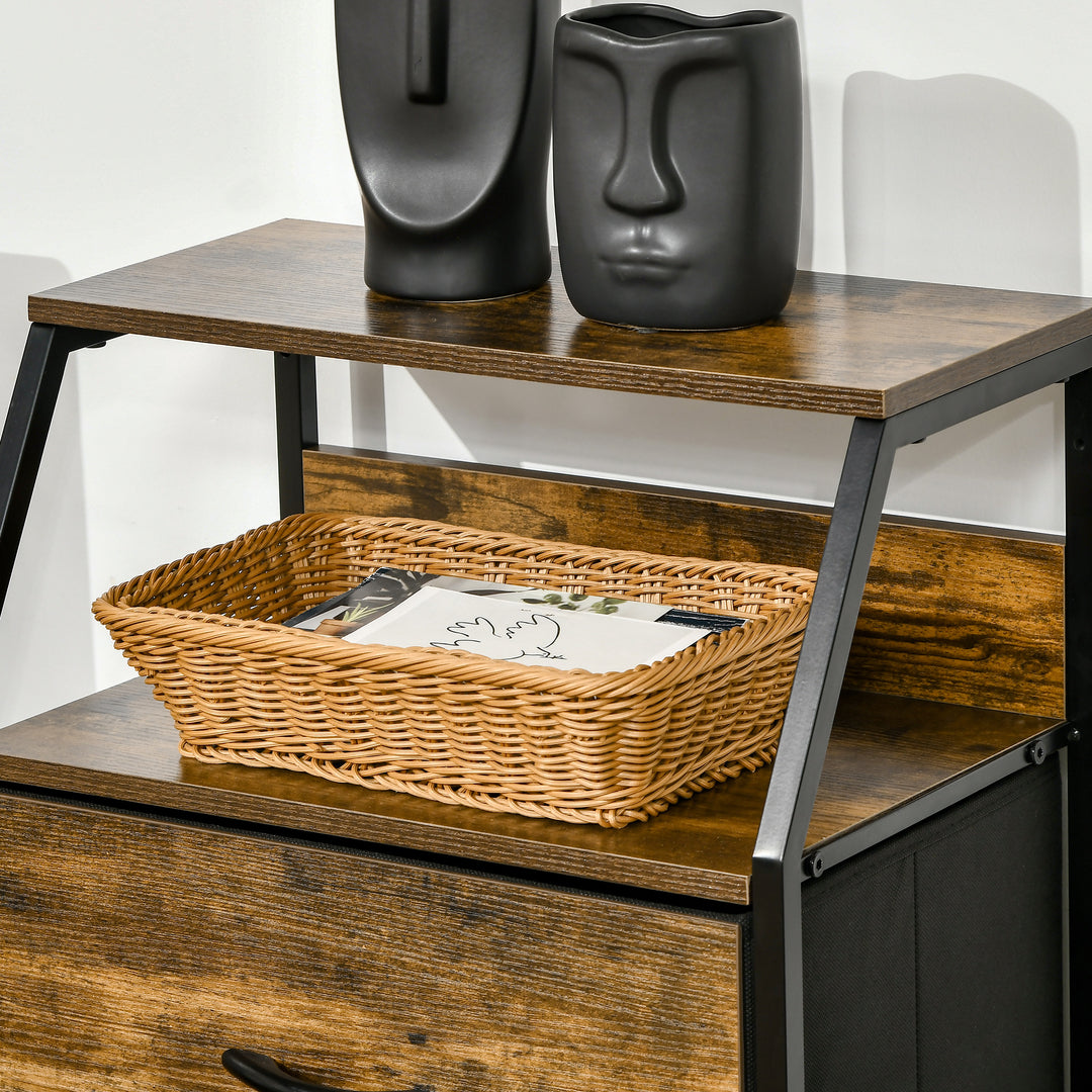 Industrial Chest, 3 Drawers & Shelves, Rustic Brown