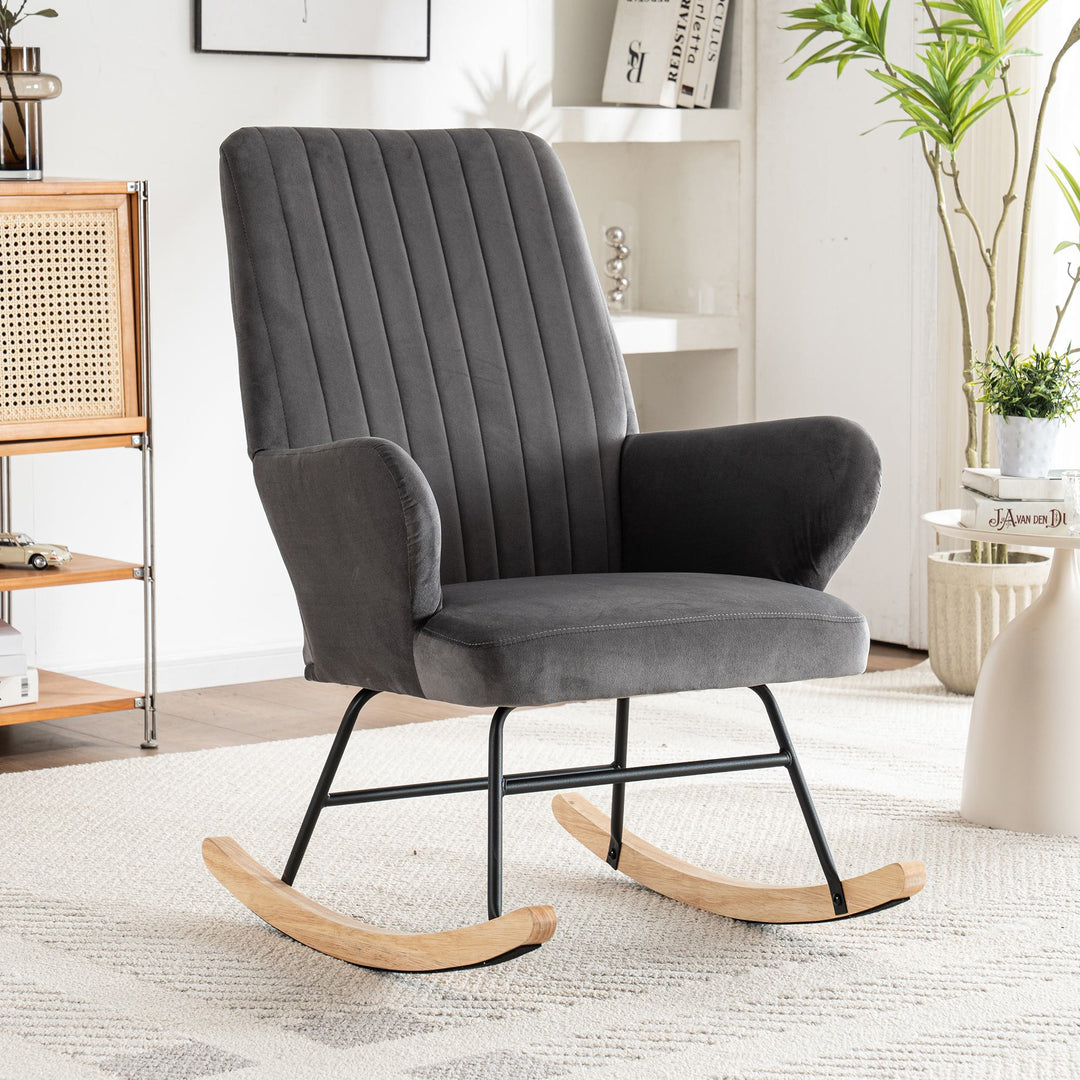 Footstool Armchair Rocking Chair with Metal Frame and Solid Wood Legs