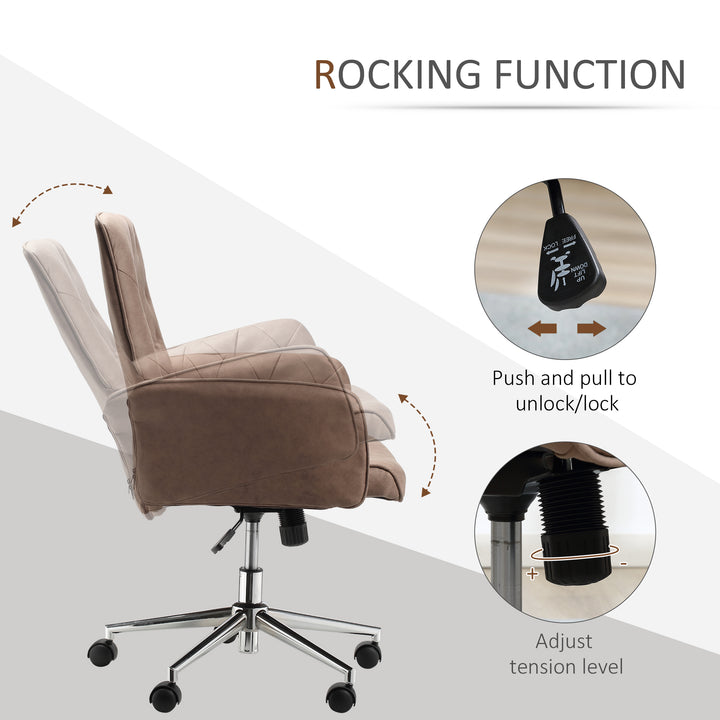 Vinsetto Micro Fibre Mid Back Office Chair, Adjustable Seat, Arm, Computer Desk Chair, Comfortable, Brown Aosom UK