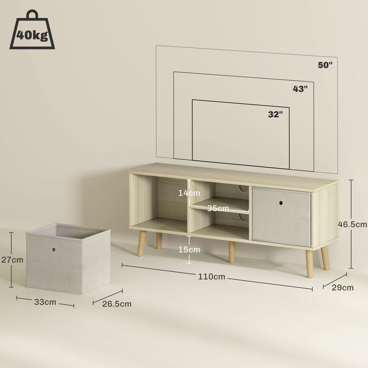 TV Cabinet Stand Unit for TVs up to 50'' with Foldable Drawers