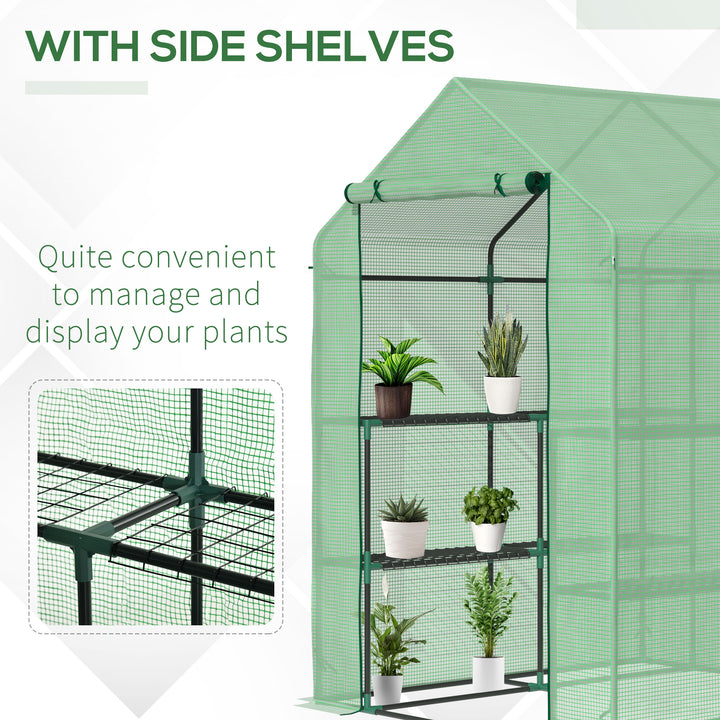 Lean-to Greenhouse with Shelving: Removable Cover Steeple Polytunnel for Nurturing Plants