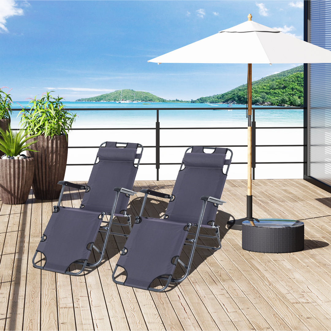 2 Pieces Foldable Sun Loungers with Adjustable Back