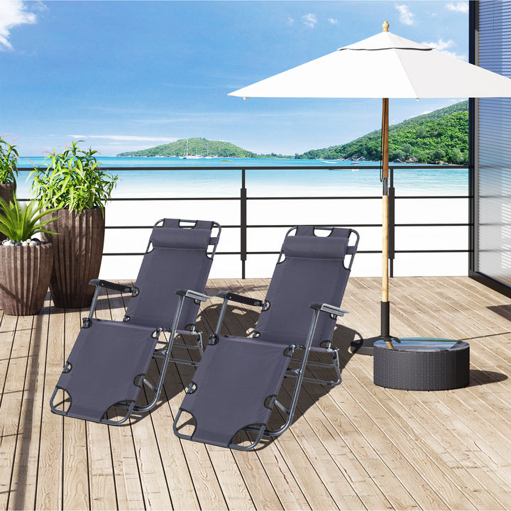 2 Pieces Foldable Sun Loungers with Adjustable Back