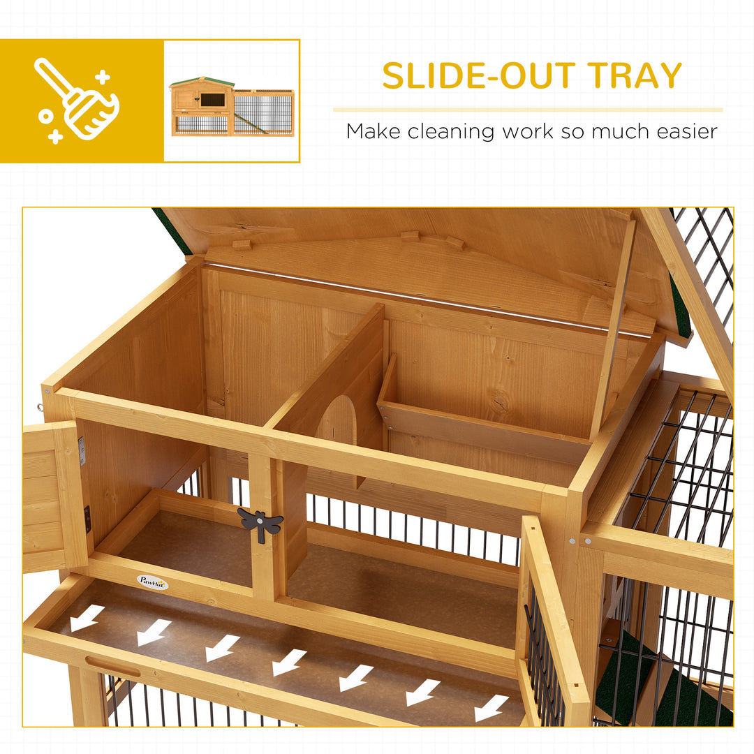 Wooden Rabbit Hutch with Outdoor Run Yellow