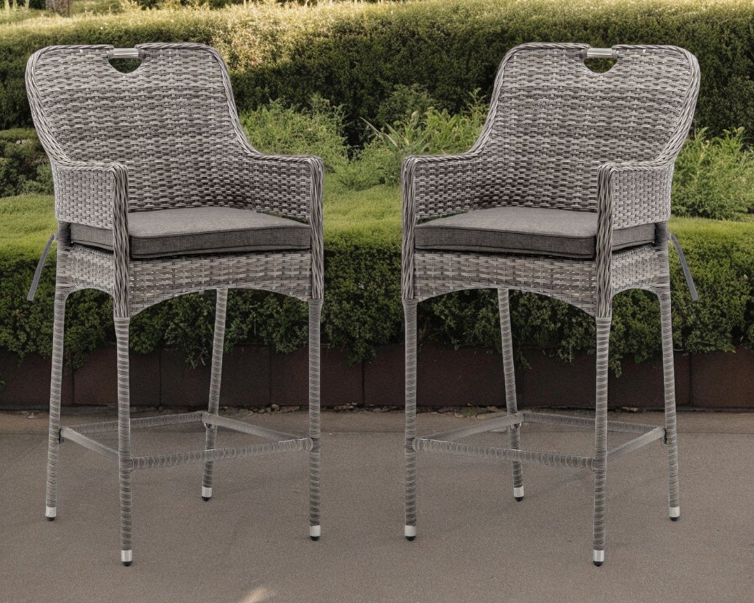 Pair of Rattan Garden Bar Stools in Grey - Porto - Rattan Direct