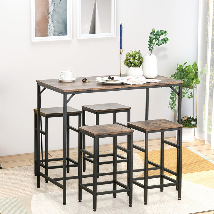 Industrial Rectangular Bar Table and Stools with 4 Stools