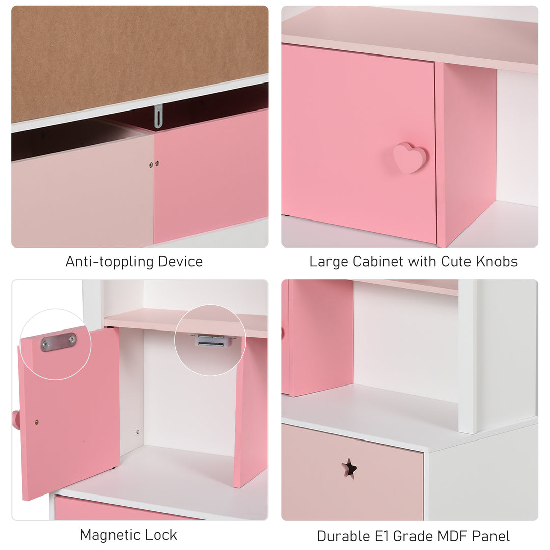 Kids Bookshelf Chest w/ Drawer with Wheels Baby Toy Wood Organizer Display Stand Storage Cabinet 80x34x130cm Pink