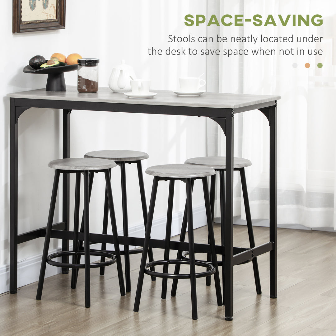 Five-Piece Industrial-Style Bar Table Set - Grey/Black