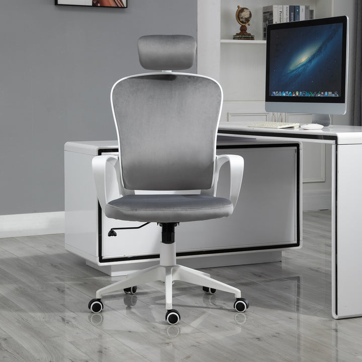 Vinsetto Velvet Swivel Chair: High-Back Home Office Rocker with Wheels & Adjustable Headrest