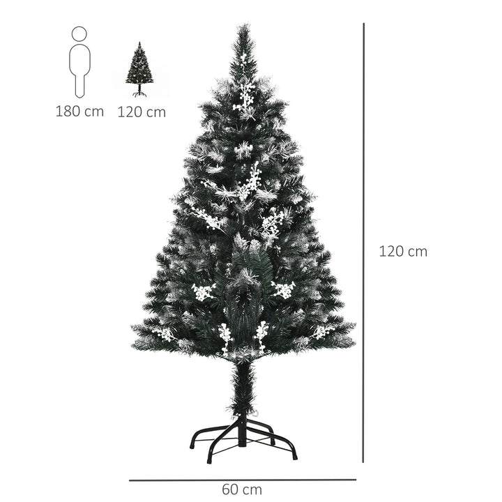 4ft Artificial Snow Dipped Christmas Tree Xmas Pencil Tree Holiday Home Indoor Decoration w/ Foldable Feet White Berries Dark Green