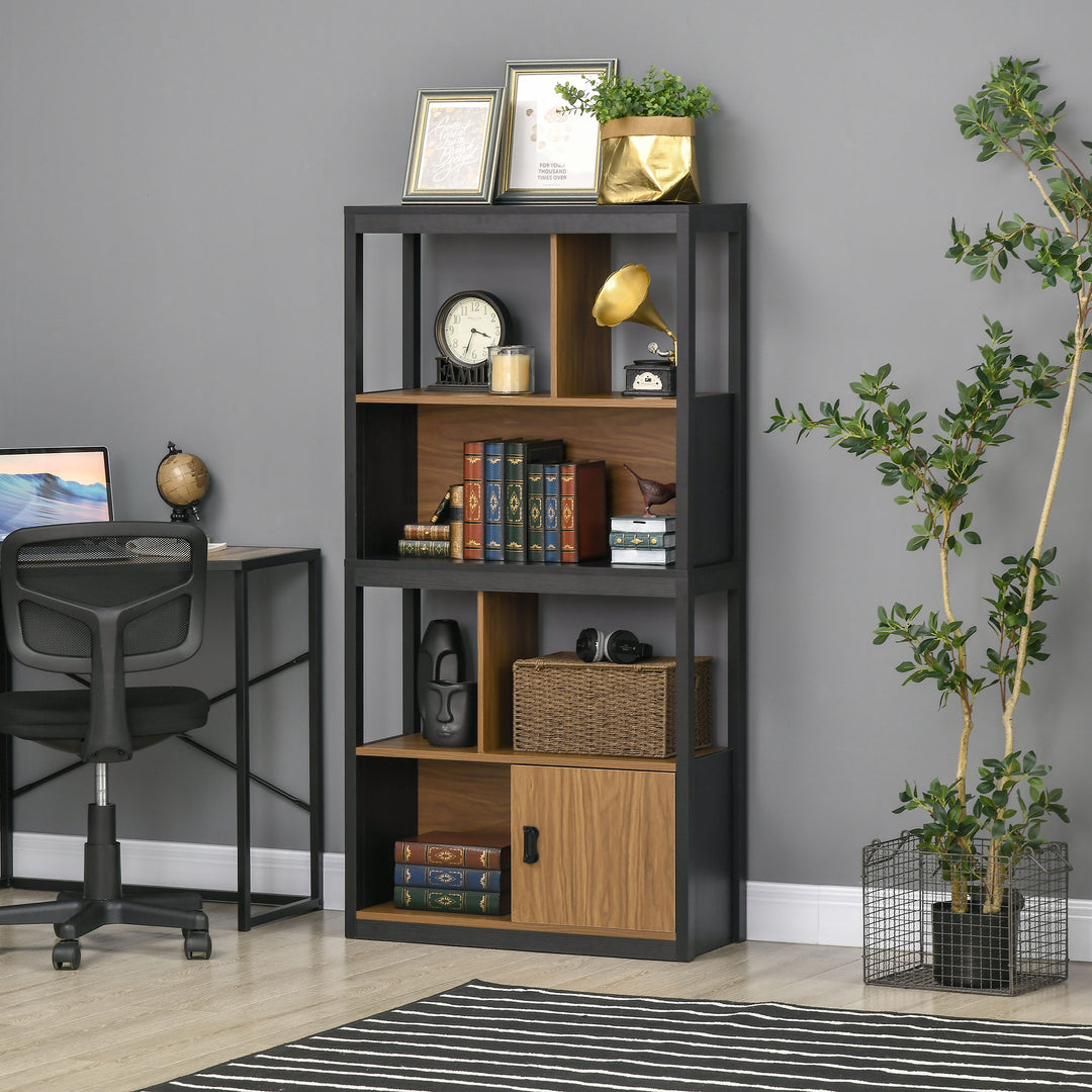 HOMCOM 4-Tier Bookcase with Cabinet, Walnut Finish