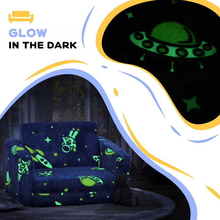 Childrens Sofa Beds 2 in 1 Kids Foldable Chair Bed with Glow in The Dark Cosmic Design