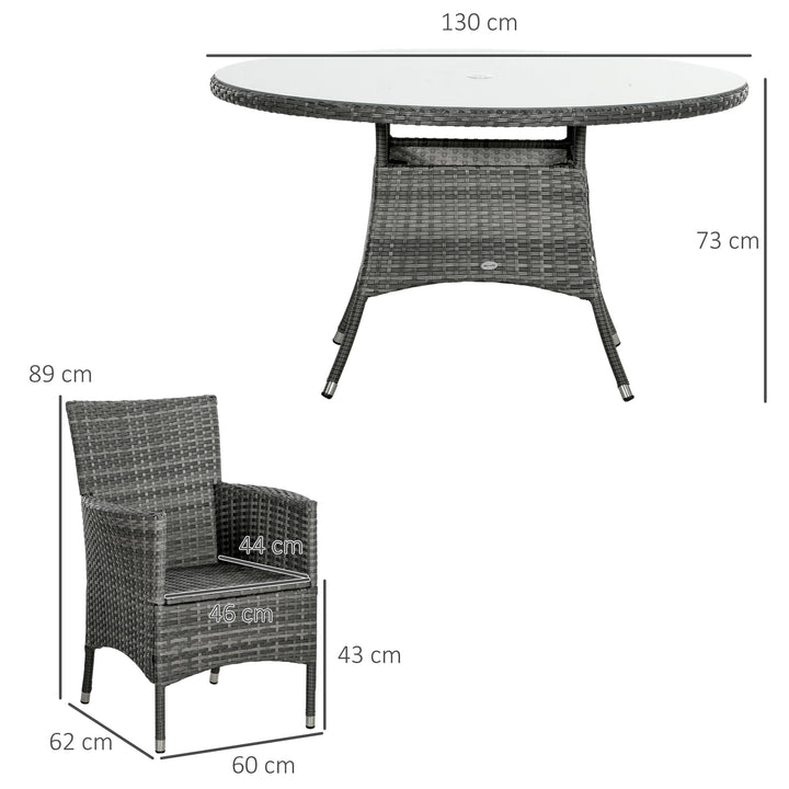 7 Pieces PE Rattan Dining Set w/ Cushions