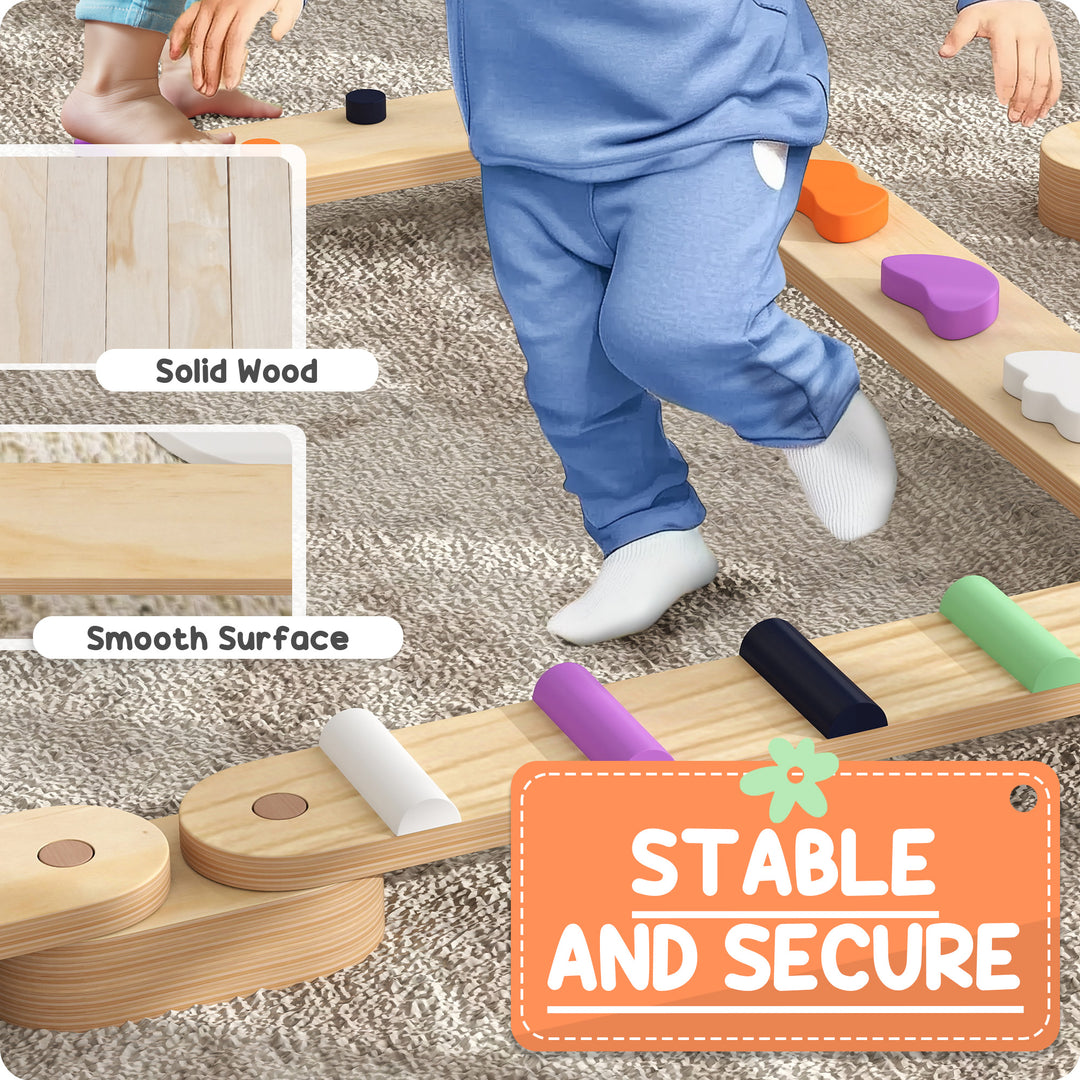 Wooden Balance Beam for Kids Build Coordination Agility and Strength