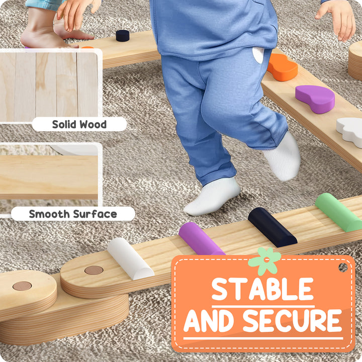 Wooden Balance Beam for Kids Build Coordination Agility and Strength