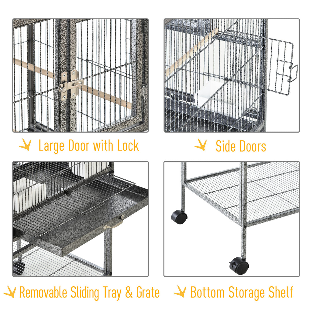 Double Rolling Metal Bird Cage Parrot Cage with Removable Metal Tray