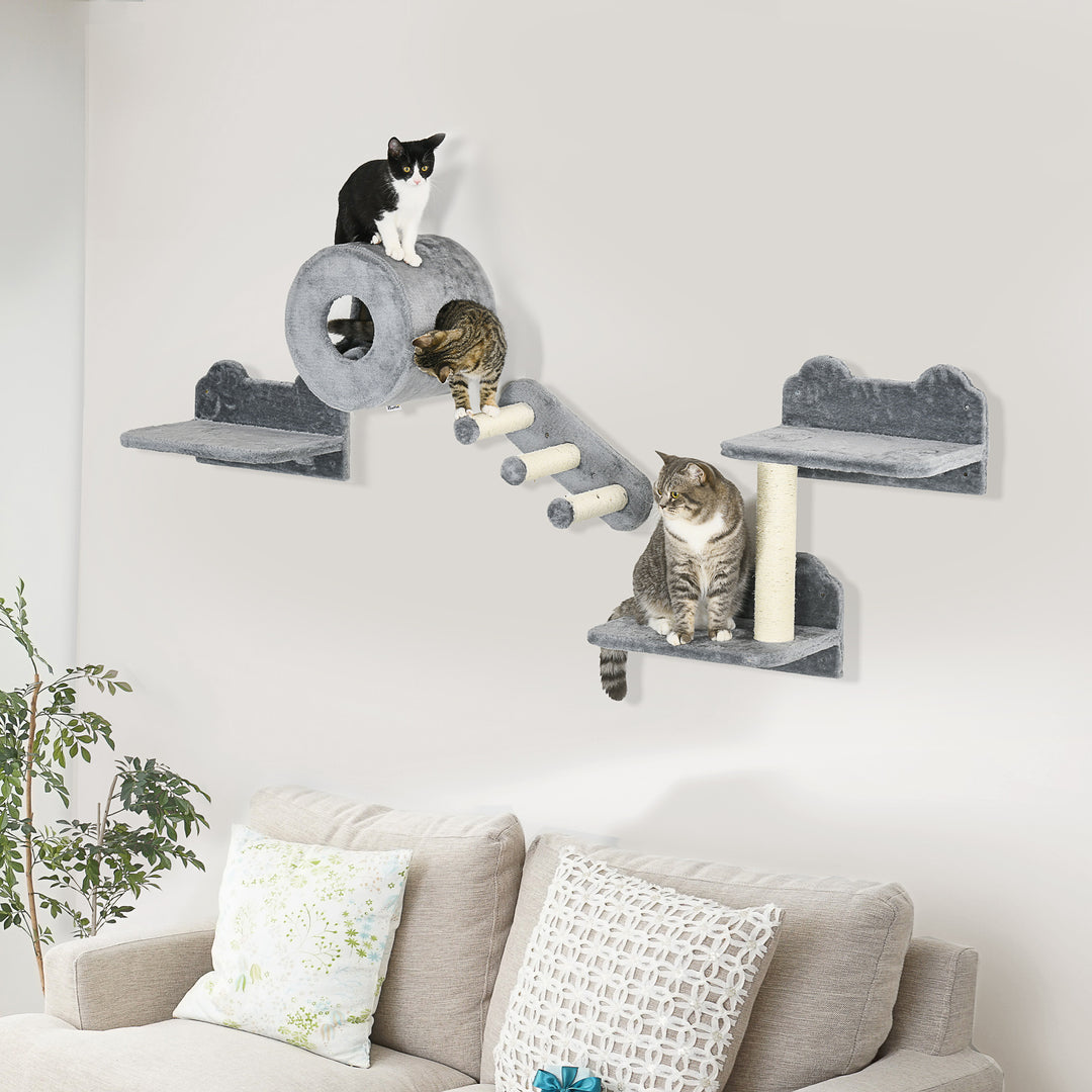 4PCs Wall Mounted Cat Tree Cat Wall Furniture with Platforms