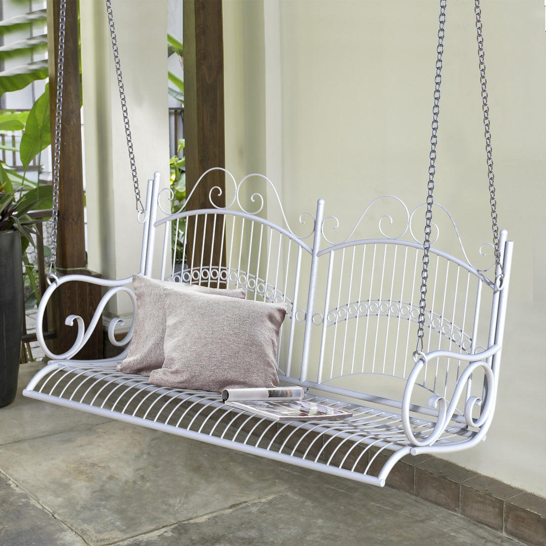 Metal 2-Seater Outdoor Garden Swing Bench White