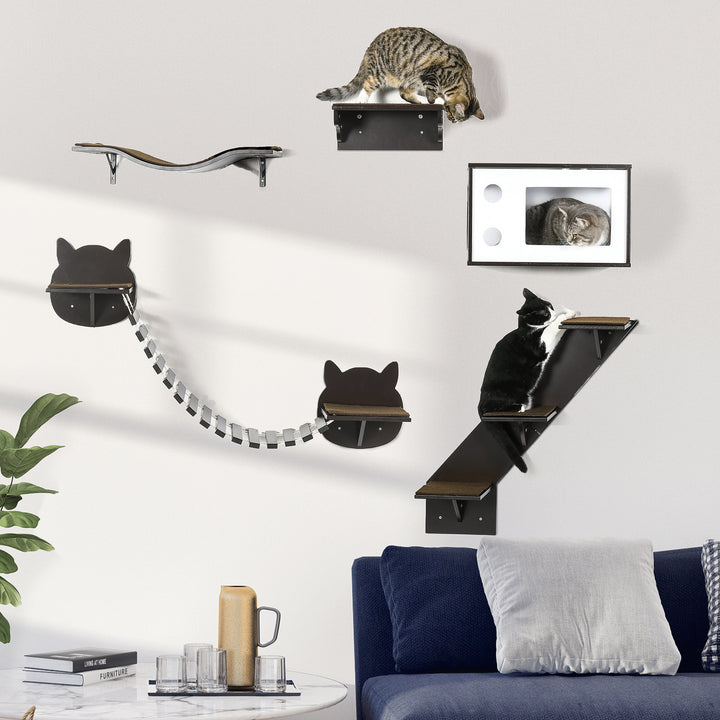 5 Pieces Cat Wall Shelves with Curved Platform