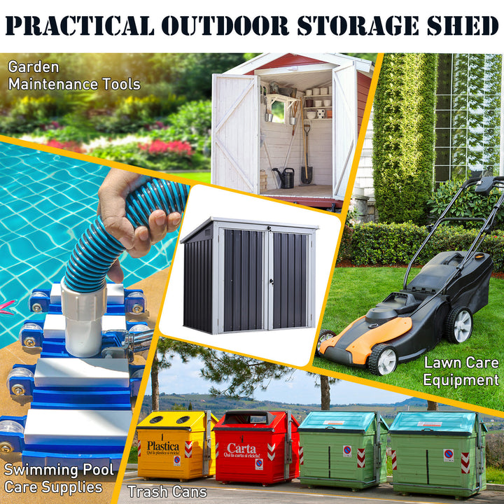 5ft x 3ft Garden 2-Bin Corrugated Steel Rubbish Storage Shed w/ Locking Doors Lid Outdoor Hygienic Dustbin Unit Garbage Trash Cover