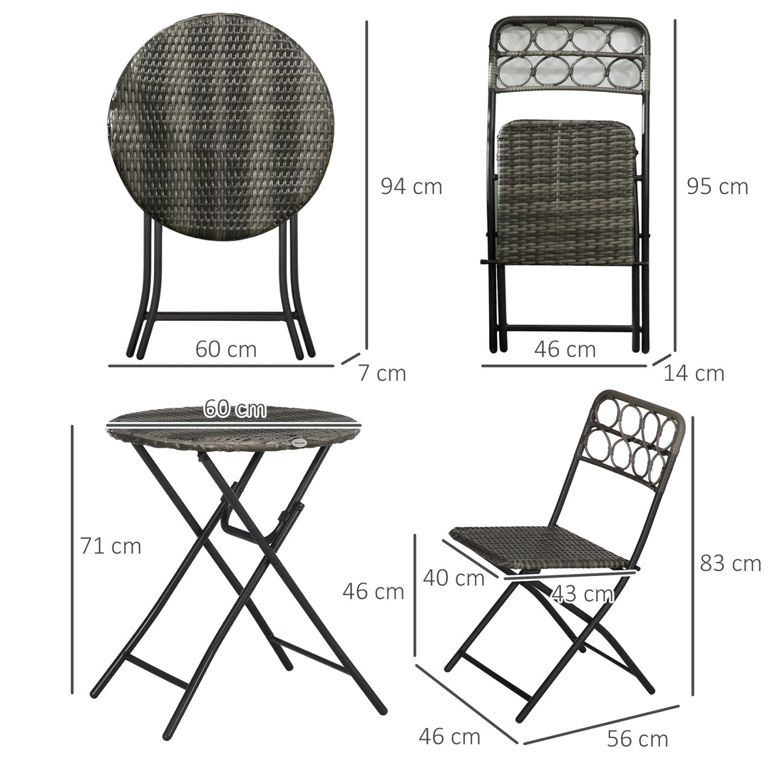 Handwoven Rattan Bistro Set: 3-Piece Folding Chairs & Table