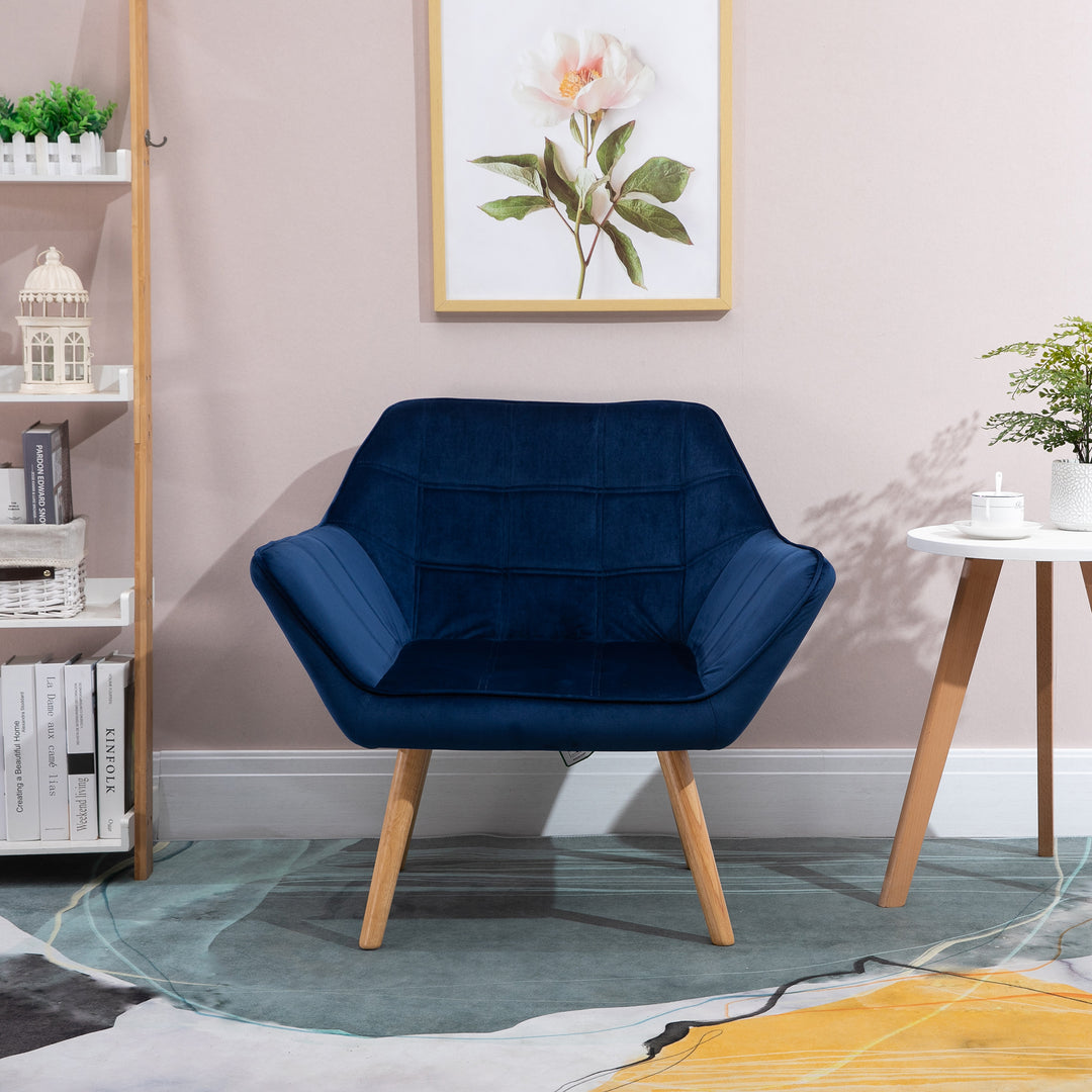 Armchair Accent Chair Wide Arms Slanted Back Padding Iron Frame Wooden Legs Home Bedroom Furniture Seating Blue