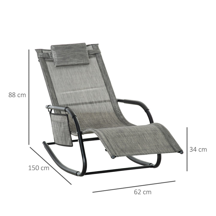 Breathable Mesh Rocking Chair Patio Rocker Lounge for Indoor & Outdoor Recliner Seat w/ Removable Headrest for Garden