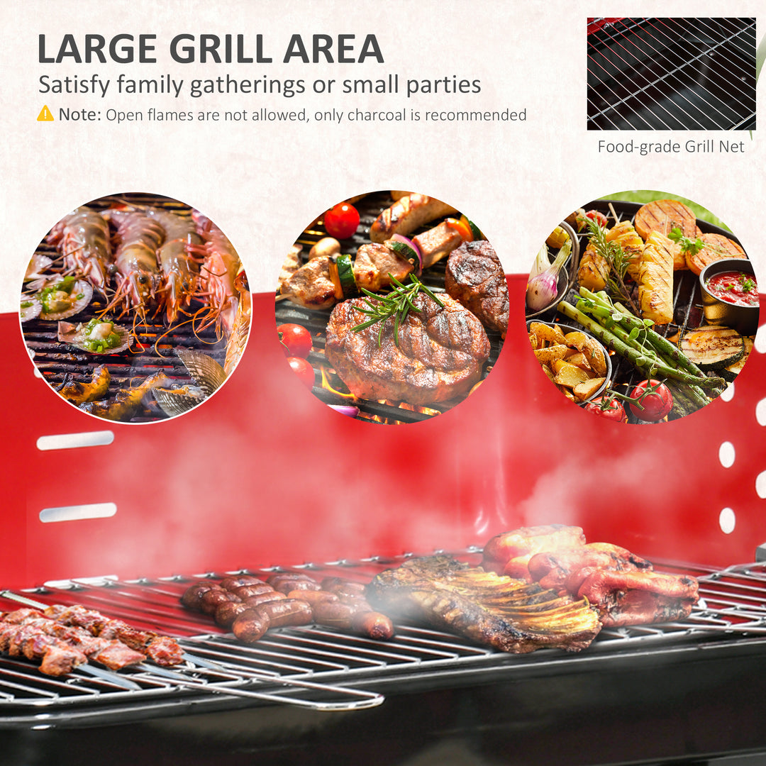 BBQ Grill Charcoal Barbecue Grill Garden Foldable BBQ Trolley w/ Windshield