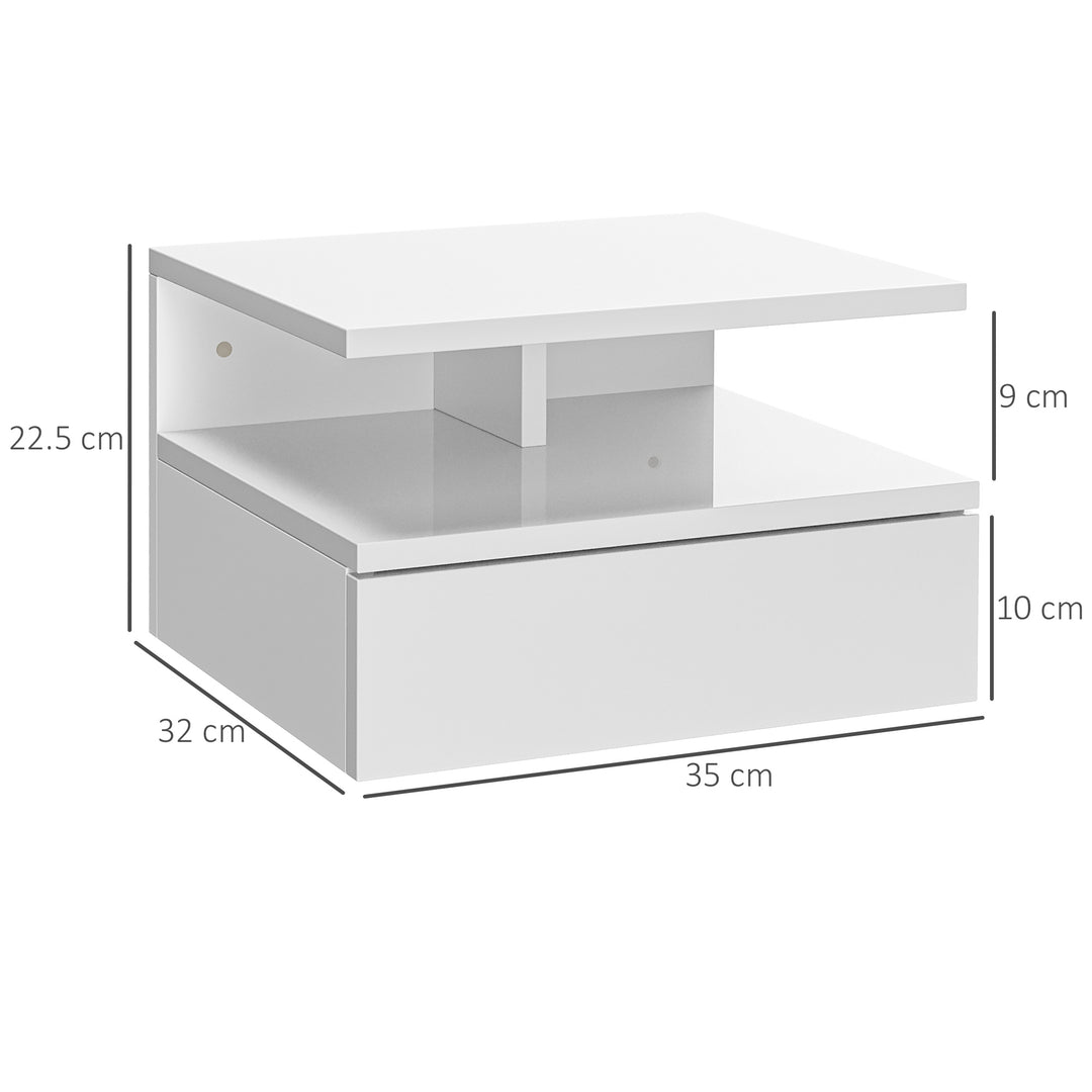 HOMCOM Set of Two Floating High Gloss Bedside Tables - White Aosom UK