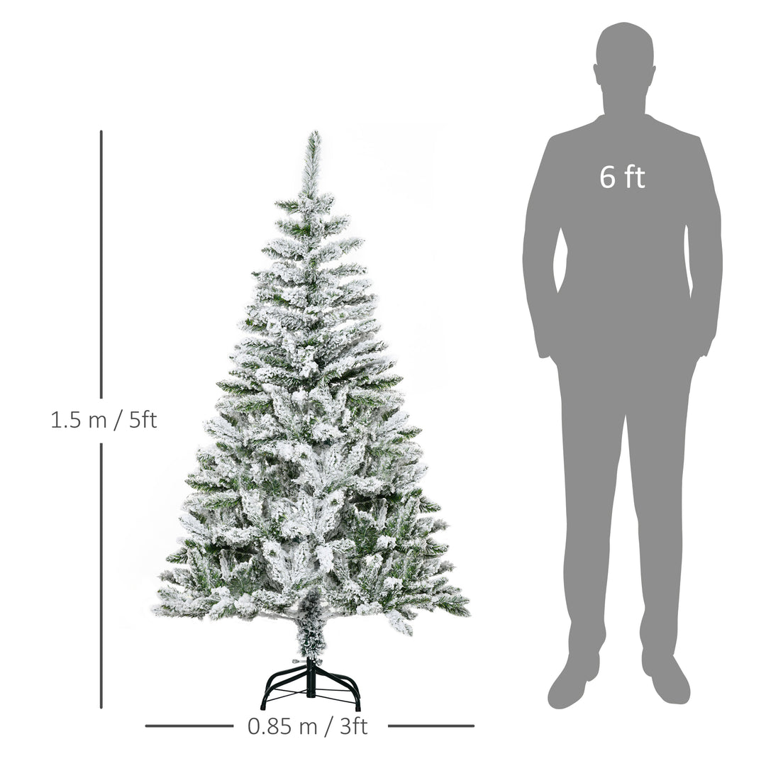 5 Foot Snow Flocked Artificial Christmas Tree Xmas Pine Tree with 358 Realistic Branches