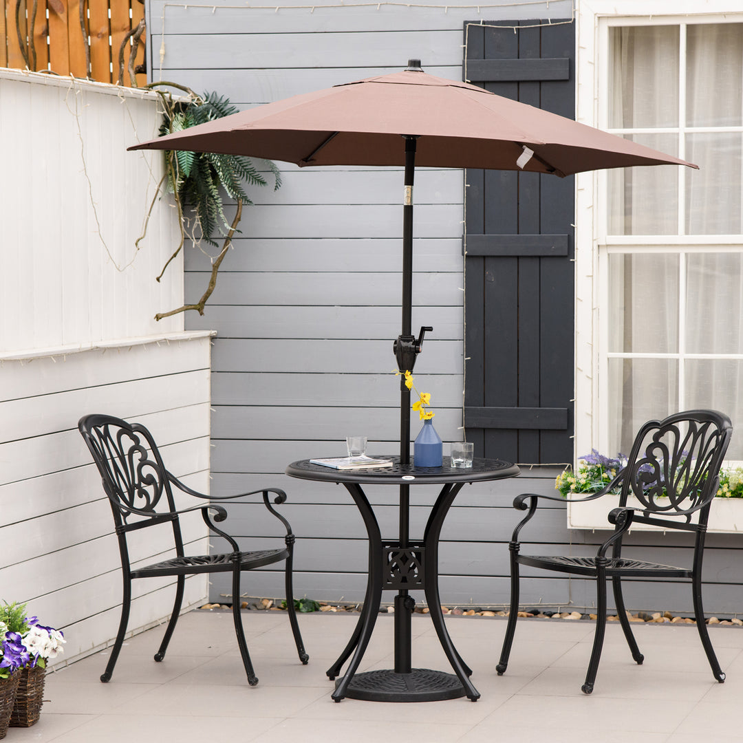 78cm Round Garden Dining Table Bistro Set with Parasol Hole Antique Cast Aluminium Outdoor Table