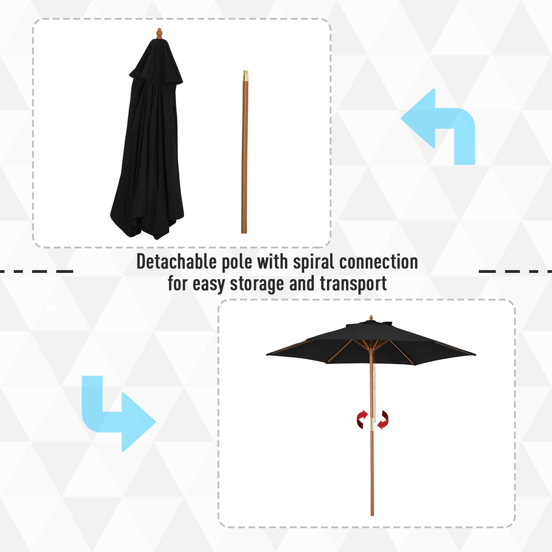 2.5m Garden Parasol: Wooden Outdoor Umbrella with Weather-Resistant Black Canopy