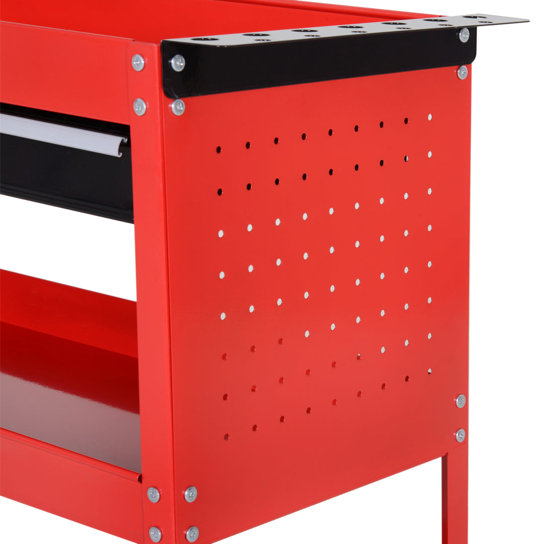 3-Tier Tool Trolley Cart Storage Shelf Roller Cabinet DIY Box Garage Workshop with Drawer Red