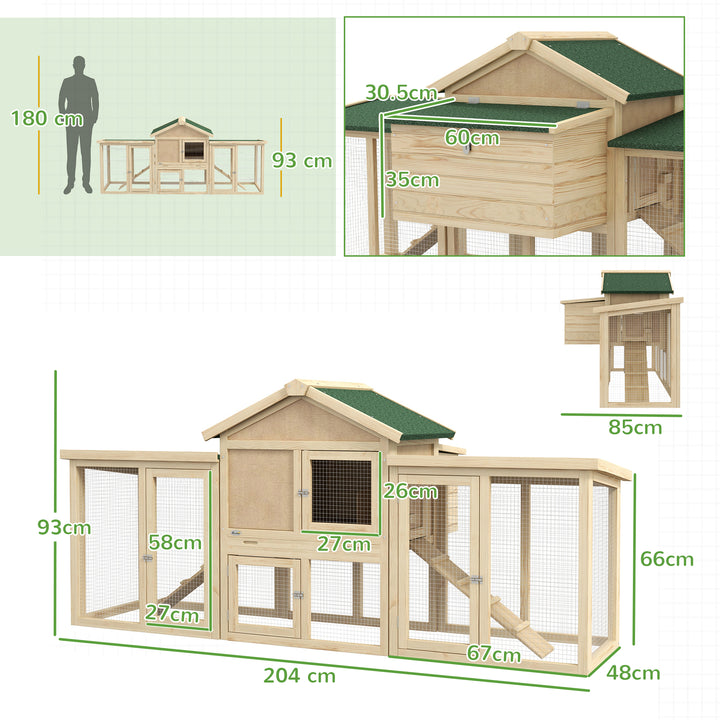 Large Chicken Coop with Run Backyard Hen House Poultry Coops Cages with Nesting Box Wooden 204 x 85 x 93cm