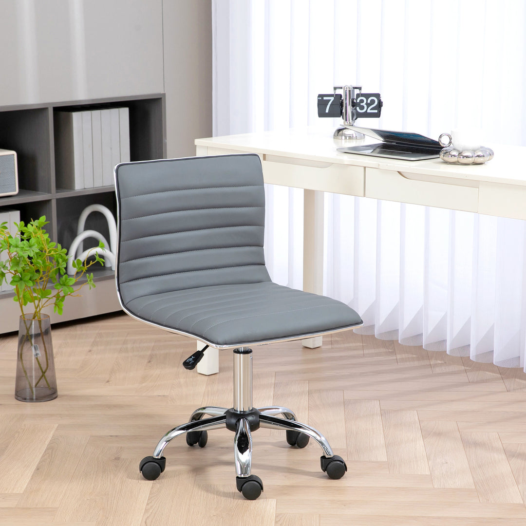 Vinsetto Adjustable Swivel Office Chair, Armless, PU Leather, Chrome Base, Light Grey