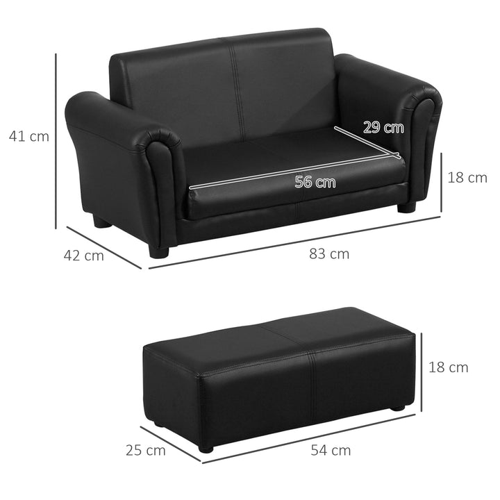 2 Seater Toddler Chair Kids Twin Sofa Childrens Double Seat Chair Furniture Armchair Boys Girls Couch w/ Footstool (Black)