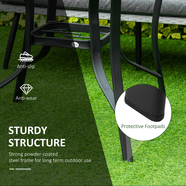 106cm Round Garden Dining Table with Parasol Hole Tempered Glass Top Steel Frame