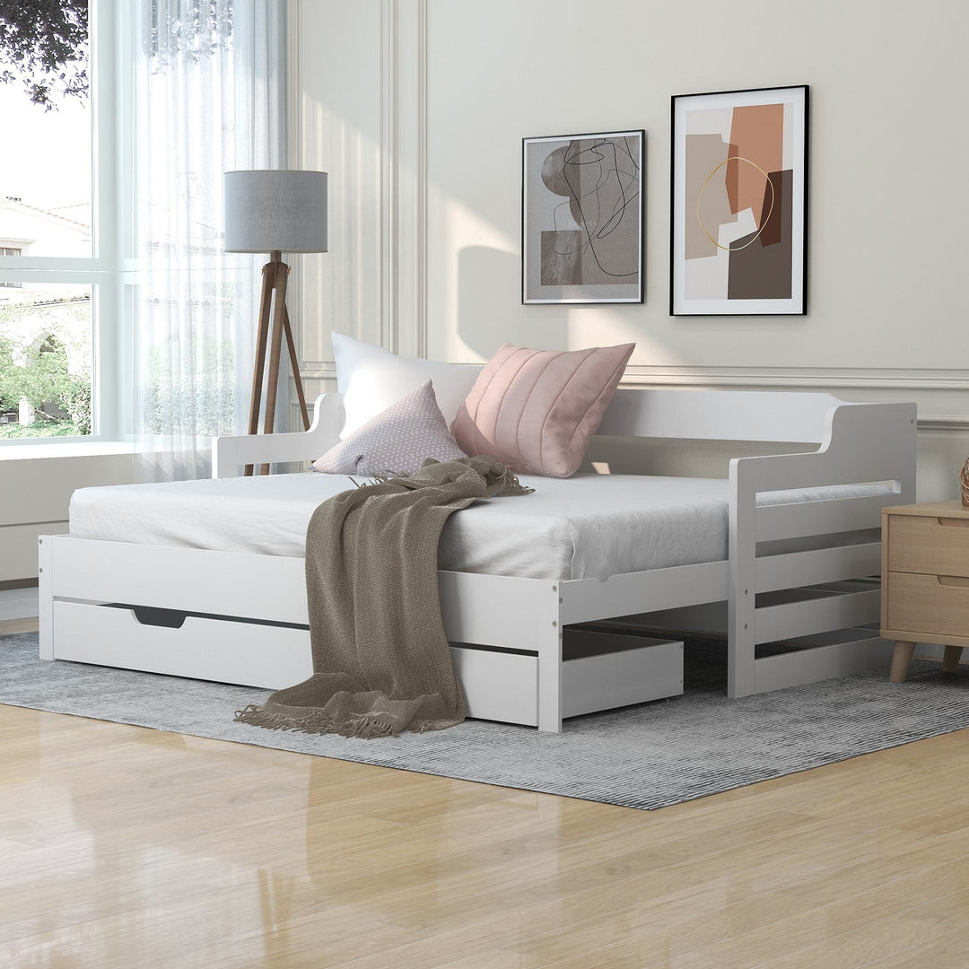 Single Guest Sofa Bed with Pull-Out Trundle and Storage Drawer