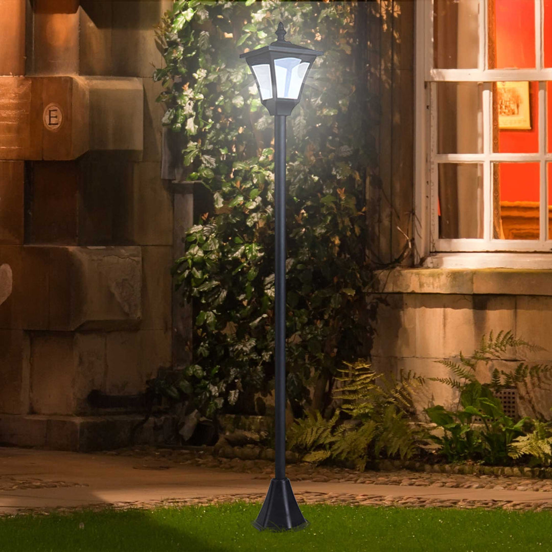 Outdoor Solar Powered Post Lamp Sensor Dimmable LED Lantern Bollard Pathway 1.2M Tall – Black