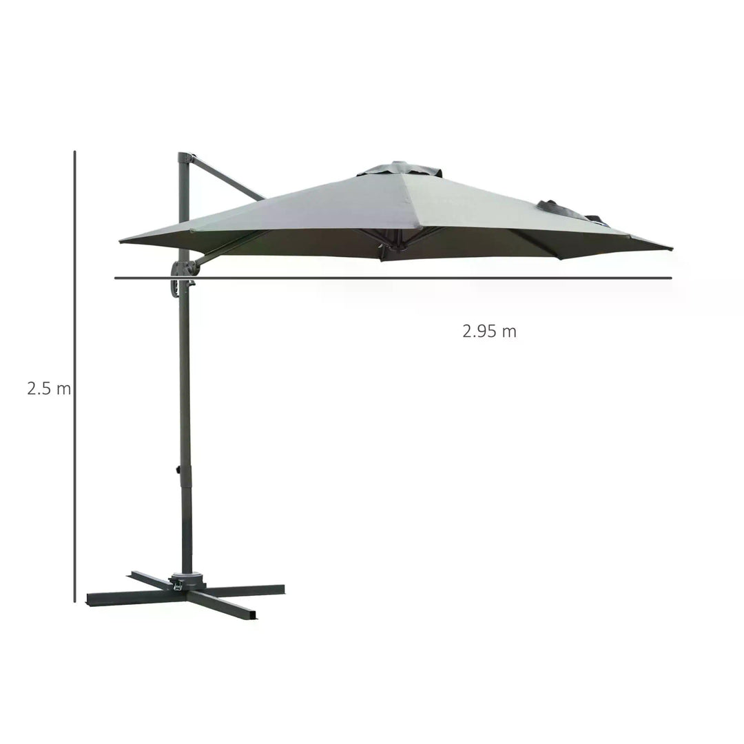 Waterproof 3(m) Patio Offset Parasol Roma Umbrella Cantilever Hanging Sun Shade Canopy Shelter 360° Rotation w/ Cross Base