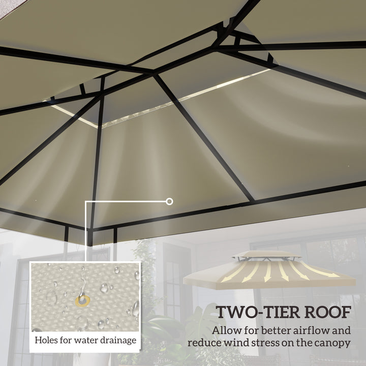 3x4m Gazebo Replacement Roof Canopy 2 Tier Top UV Cover Garden Patio Outdoor Sun Awning Shelters Cream (TOP ONLY)