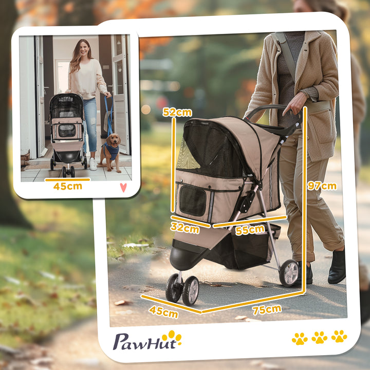 Dog Pram Pet Travel Stroller Dog Pushchair W/Three Wheels-Coffee