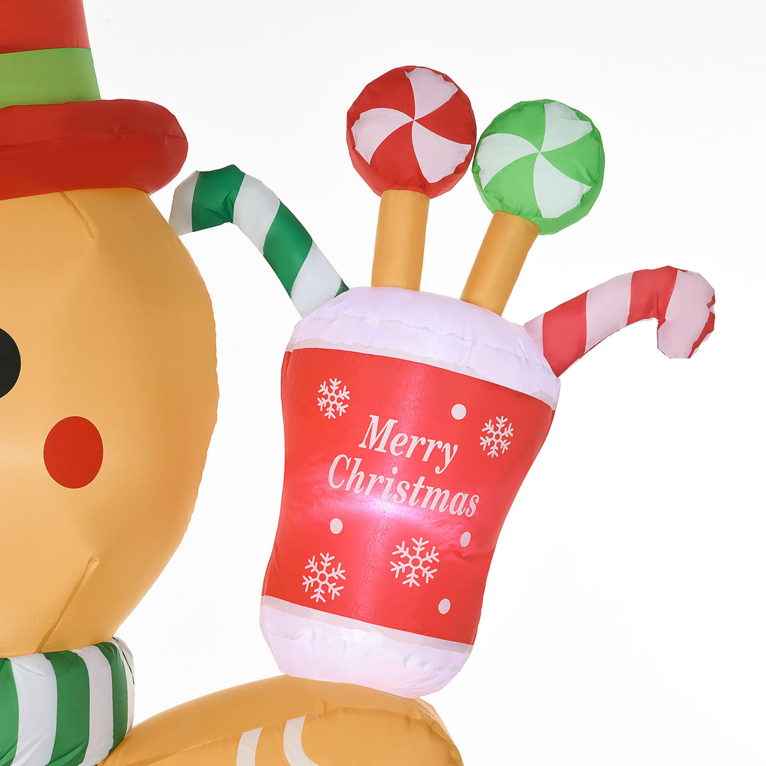 7.5FT Christmas Inflatable Gingerbread Man with Candy Cane and LED Lights