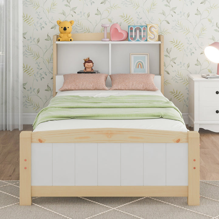 Solid Wooden Single Bed Frame with Storage Headboard