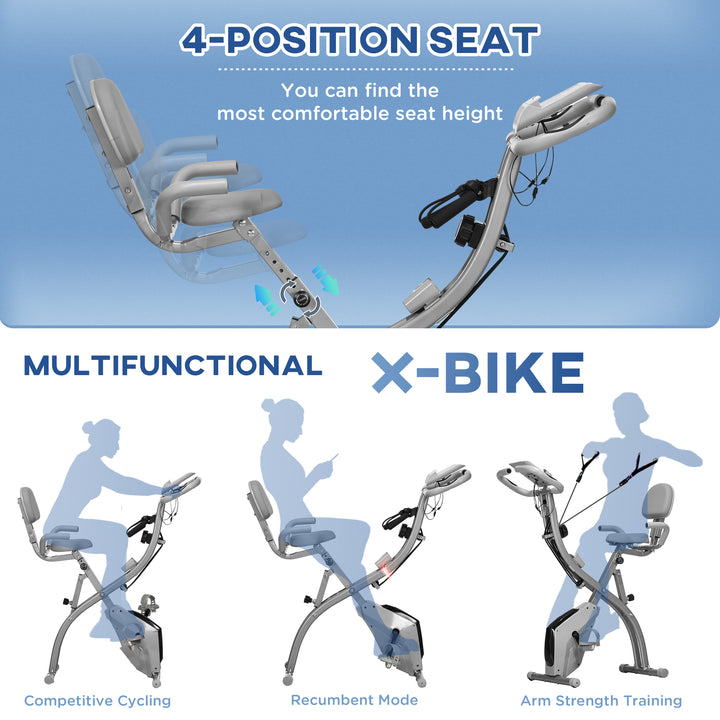 2-in-1 Foldable Exercise Bike Recumbent Stationary Bike 8-Level Adjustable Magnetic Resistance with Pulse Sensor LCD Display