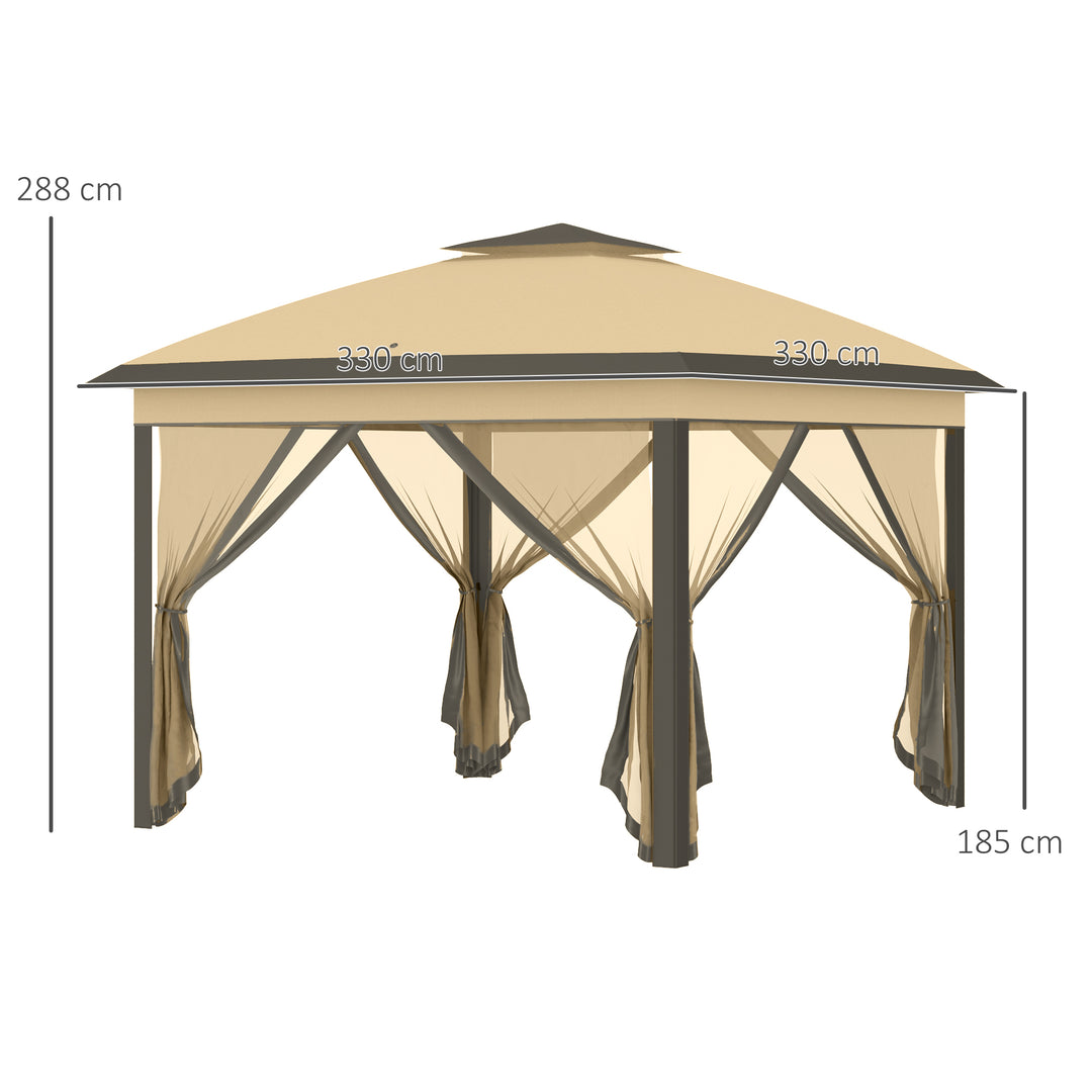 Pop-Up Gazebo: 11' x 11' Double-Roof Shelter with Mesh Sidewalls