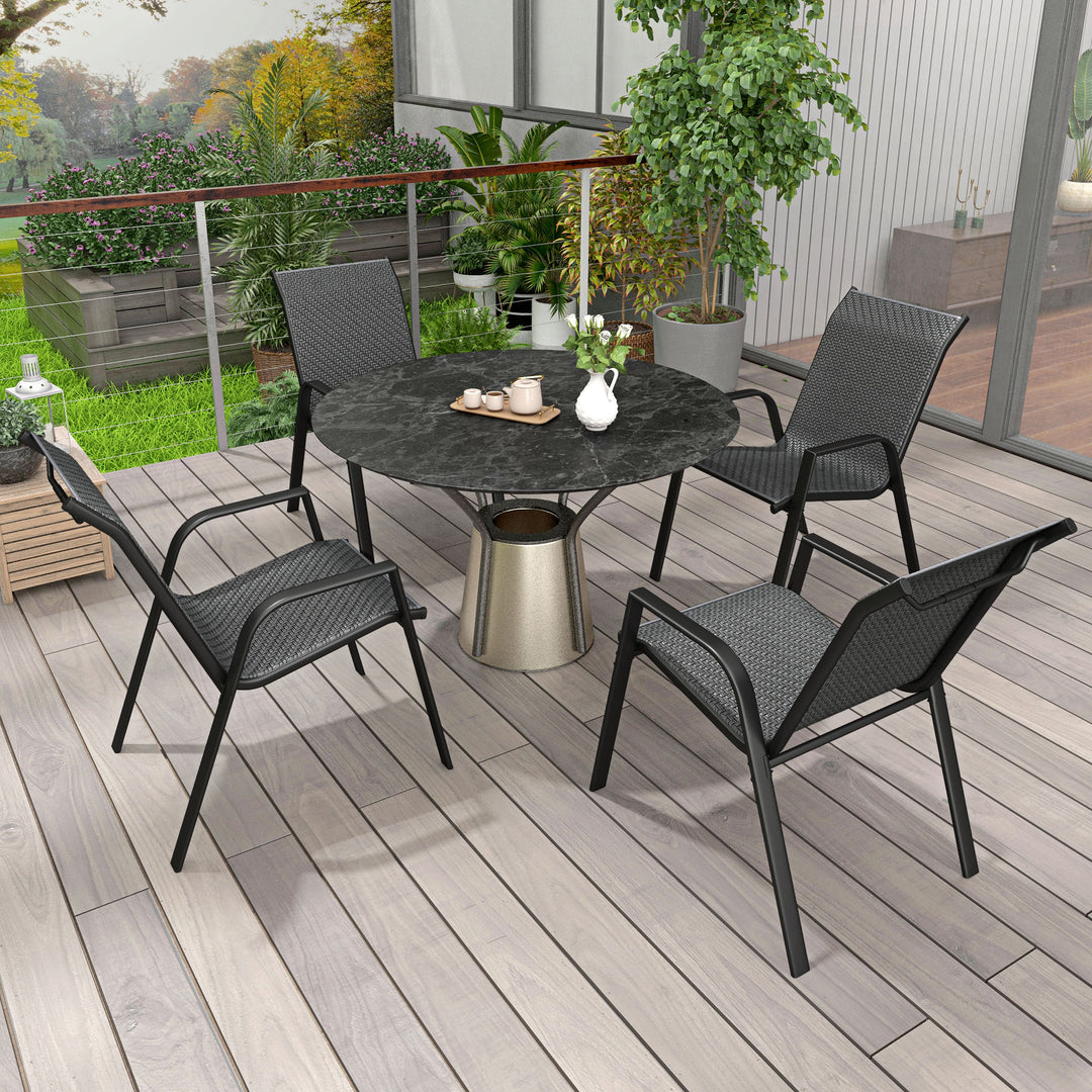 Stackable Outdoor Rattan Chairs Set of 4 with Armrests and Backrest