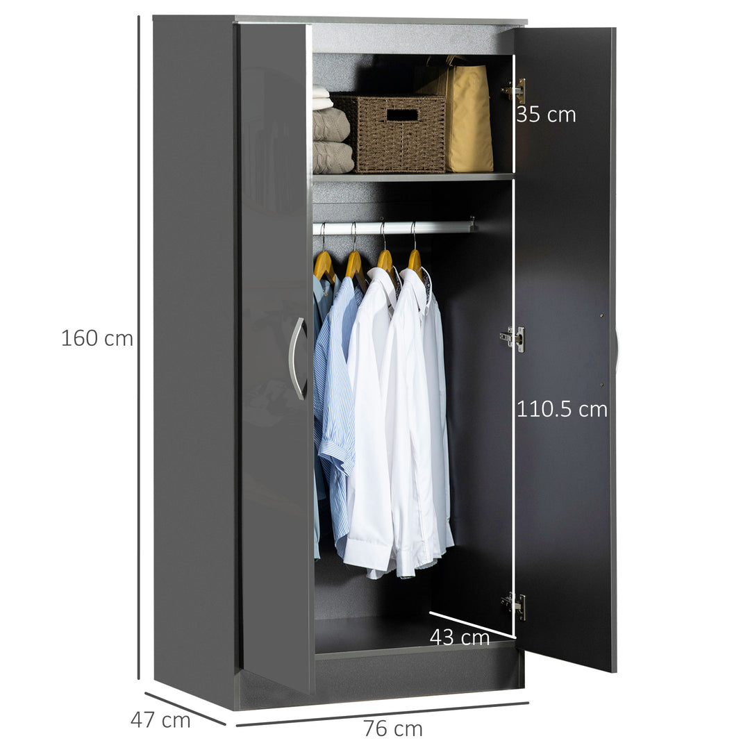 HOMCOM High Gloss 2 Door Wardrobe, Grey